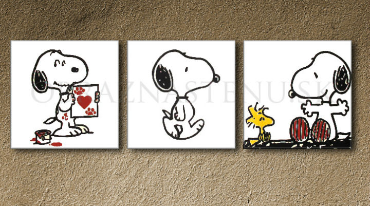 Pictat manual tablou pe pânză cu motivul SNOOPY, inimă în alb-negru nuanțe, atmosferă jucăușă, dragoste și nostalgie | POP Art pictat manual tablou SNOOPY – produs