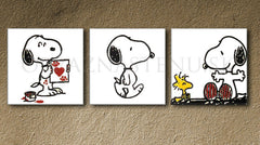 Pictat manual tablou pe pânză cu motivul SNOOPY, inimă în alb-negru nuanțe, atmosferă jucăușă, dragoste și nostalgie | POP Art pictat manual tablou SNOOPY – produs