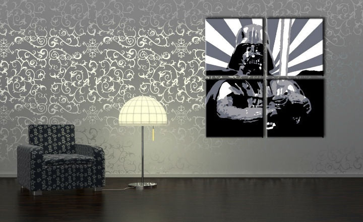 Pictat manual tablou pe pânză în negru-alb nuanțe | Ru��ne pictat POP Art tablou STAR WARS, cultură pop și iconografie – previzualizare