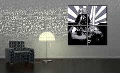 Pictat manual tablou pe pânză în negru-alb nuanțe | Ru��ne pictat POP Art tablou STAR WARS, cultură pop și iconografie – previzualizare