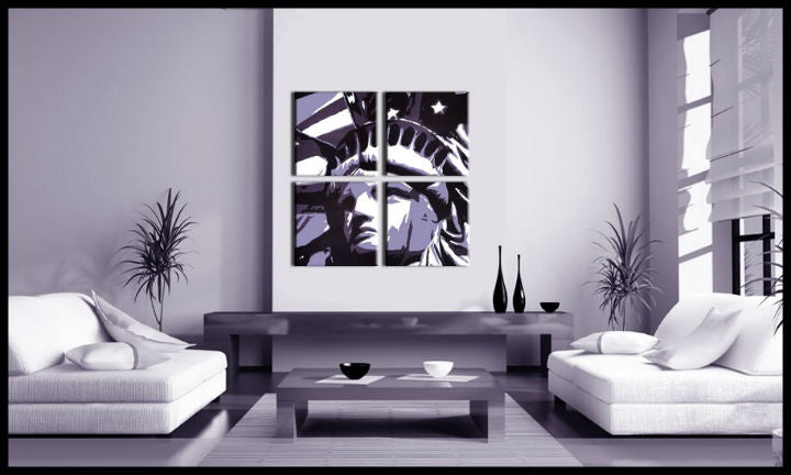 Pictat manual tablou cu motivul Socha Slobody, coroană în negru nuanțe | POP Art pictat manual tablou Socha Slobody, libertate – previzualizare
