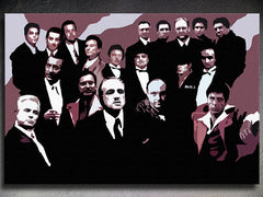 Pop art tablou pe pânză cu motivul The MAFIA Family, automobil în alb-negru nuanțe, atmosferă dramatică, familie și forță și putere, potrivit pentru sufragerie – principală [YOBPPFAMILY2]