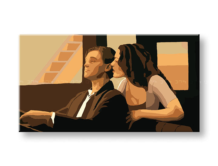 Pop art tablou pe pânză cu motivul TITANIC în bej-maro nuanțe, atmosferă intimă, dragoste și lumea filmului, potrivit pentru sufragerie | POP Art pictat manual tablou TITANIC – principală