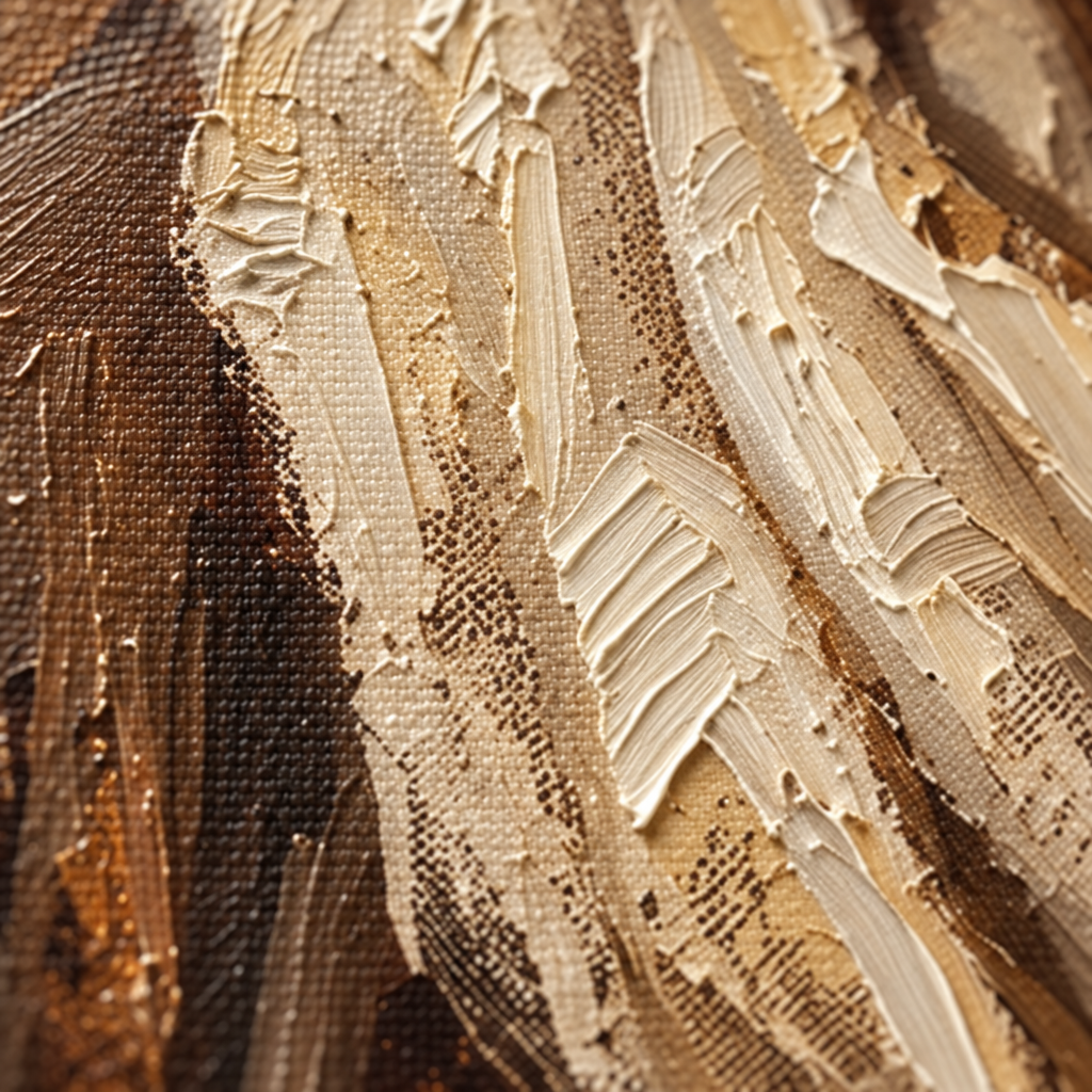 Detaliu macro al tușelor impasto pictate manual cu vopsea acrilică pe pânză, textură reliefată vizibilă, design artistic autentic Papilora.