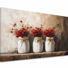 Pictat manual tablou pe pânză în crem-roșu nuanțe, atmosferă confortabilă, natură și acasă | Rustic tablou, decorațiune de perete – principală