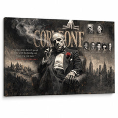 Tablou The Godfather: Don Vito Corleone cu arbore genealogic pe pânză canvas premium, stil cinematic, decor perete elegant de la Papilora