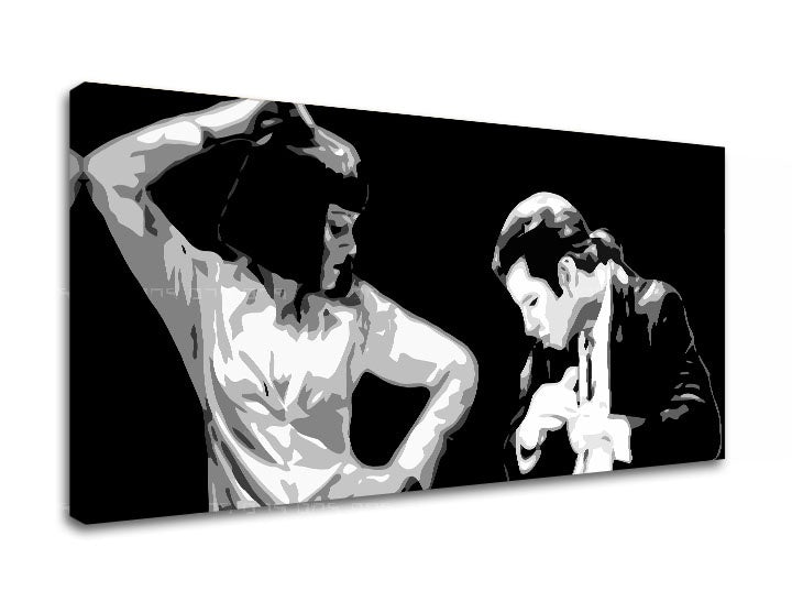 Pop art tablou cu motivul Pulp Fiction, bărbat în costum, natură în alb-negru nuanțe | POP Art tablou Pulp Fiction – previzualizare