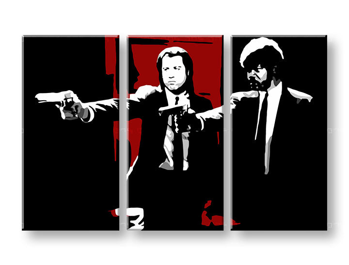 Pop art tablou pe pânză cu motivul Pulp Fiction în alb-roșu nuanțe, atmosferă intensă, lumea filmului, potrivit pentru sufragerie | POP Art tablou Pulp Fiction – produs