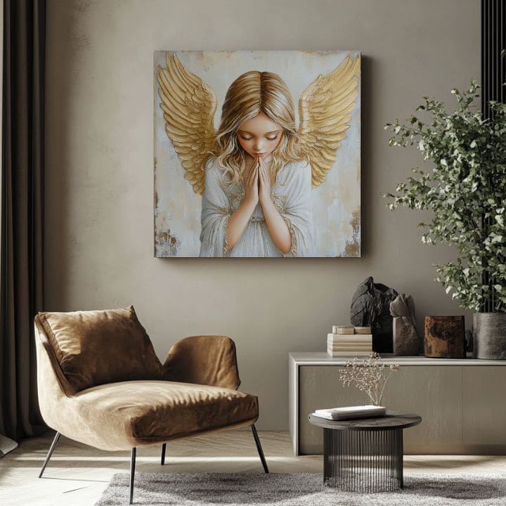 tablou cu îngeri într-un living modern – mockup interior, Papilora.