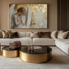 tablou cu îngeri într-un living modern – mockup interior, Papilora.