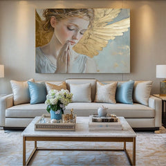 tablou cu îngeri într-un living modern – mockup interior, Papilora.
