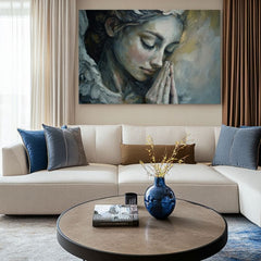 tablou cu îngeri într-un living modern – mockup interior, Papilora.
