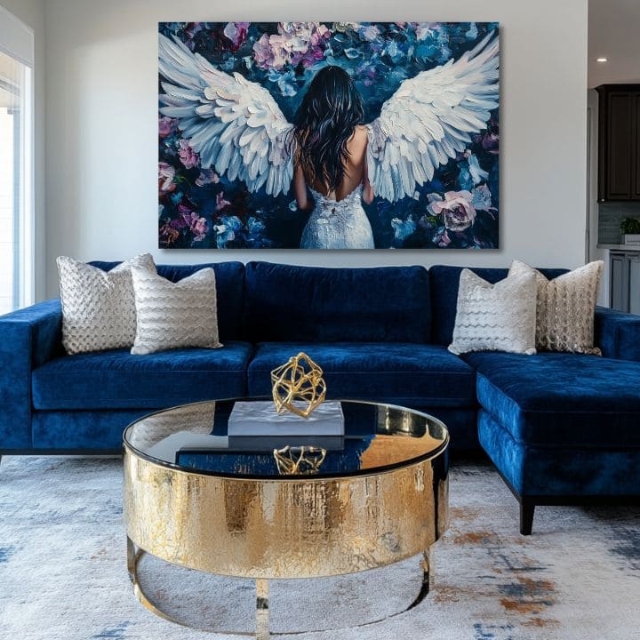tablou cu îngeri într-un living modern – mockup interior, Papilora.