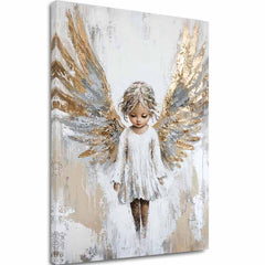 tablou cu îngeri pe pânză – vizualizare 3D a canvasului cu ramă din lemn vizibilă, Papilora Premium Art.