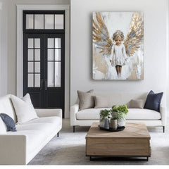 tablou cu îngeri într-un living modern – mockup interior, Papilora.
