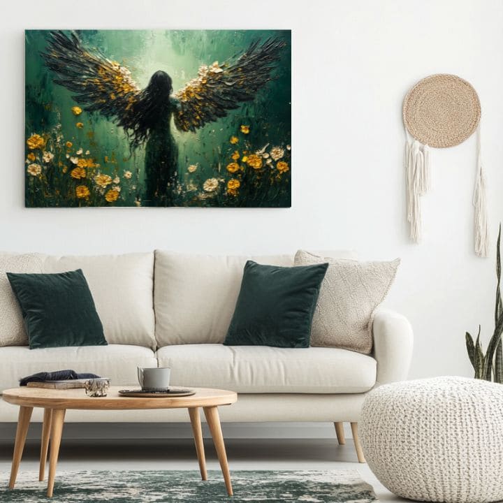 tablou cu îngeri într-un living modern – mockup interior, Papilora.
