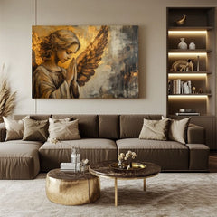 tablou cu îngeri într-un living modern – mockup interior, Papilora.