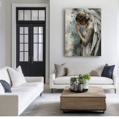 tablou cu îngeri într-un living modern – mockup interior, Papilora.