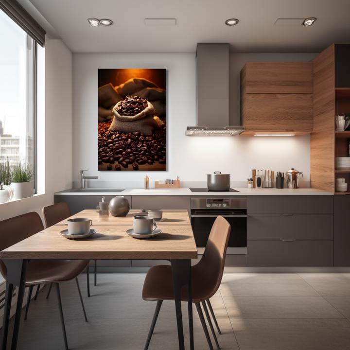 Modern tablou pe pânză cu motivul Kávová Blaženosť, hartă în bej-maro nuanțe, atmosferă caldă, potrivit pentru bucătărie | De cafea tablouri pentru bucătărie Kávová Blaženosť – produs