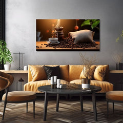 Modern tablou pe pânză cu motivul Abstraktná Aróma, ceașcă de cafea, hartă în alb-bej nuanțe, atmosferă confortabilă, potrivit pentru bucătărie | De cafea tablouri pentru bucătărie Abstraktná Aróma – produs