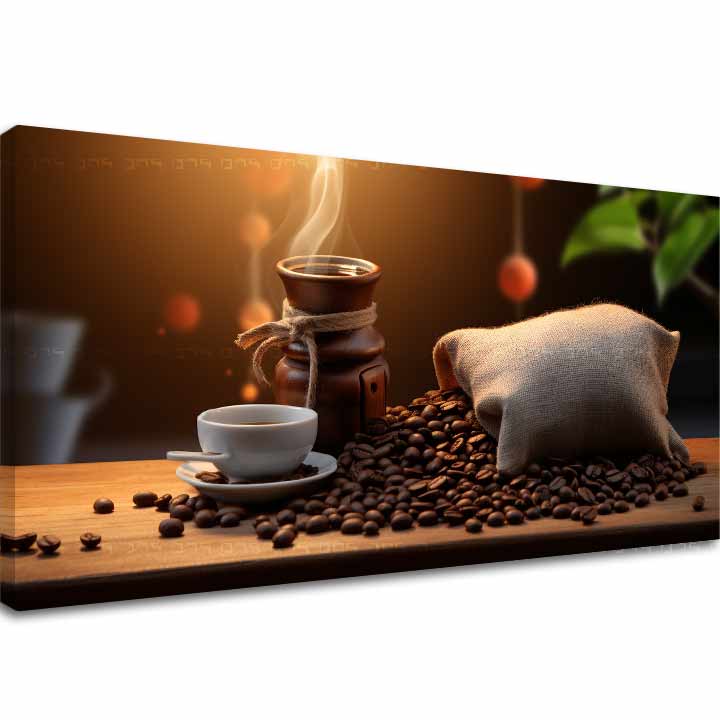 Modern tablou pe pânză cu motivul Abstraktná Aróma, ceașcă de cafea, hartă în alb-bej nuanțe, atmosferă confortabilă, potrivit pentru bucătărie | De cafea tablouri pentru bucătărie Abstraktná Aróma – principală