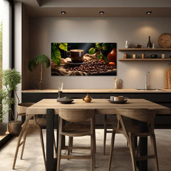 Modern tablou pe pânză cu motivul Majstrovské Dielo Baristu, ceașcă de cafea, natură în bej-maro nuanțe, atmosferă confortabilă, potrivit pentru bucătărie – produs