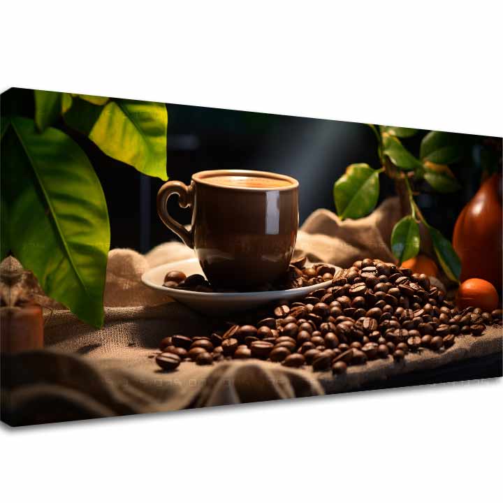 Modern tablou pe pânză cu motivul Majstrovské Dielo Baristu, ceașcă de cafea, natură în bej-maro nuanțe, atmosferă confortabilă, potrivit pentru bucătărie – principală