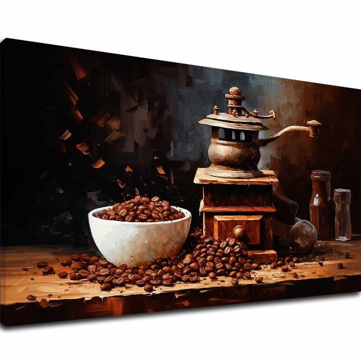Modern tablou pe pânză cu motivul De cafea Impresie în alb-maro nuanțe, atmosferă confortabilă, potrivit pentru bucătărie | De cafea tablouri pentru bucătărie De cafea Impresie – principală
