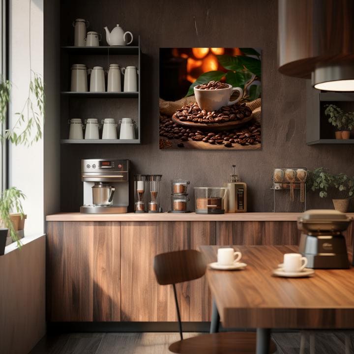 Modern tablou pe pânză cu motivul Pražený Plăcere, hartă, natură în alb-maro nuanțe, atmosferă confortabilă, potrivit pentru bucătărie | De cafea tablouri pentru bucătărie Pražený Plăcere – produs