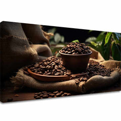 Modern tablou pe pânză cu motivul Ranná Arabica, natură în bej-maro nuanțe, atmosferă confortabilă, potrivit pentru bucătărie | De cafea tablouri pentru bucătărie Ranná Arabica – principală