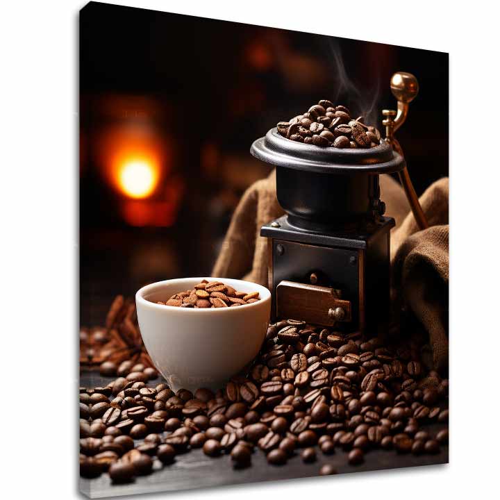 Vintage tablou pe pânză cu motivul Zátišie s Kávou în alb-maro nuanțe, atmosferă confortabilă, potrivit pentru bucătărie | De cafea tablouri pentru bucătărie Zátišie s Kávou – principală