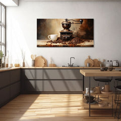 Vintage tablou pe pânză cu motivul Čas Oddychu, ceașcă de cafea în alb-bej nuanțe, atmosferă confortabilă, potrivit pentru bucătărie | De cafea tablouri pentru bucătărie Čas Oddychu – produs