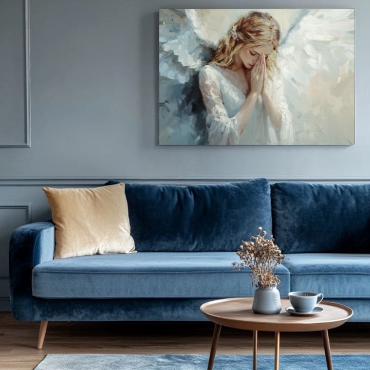 tablou cu îngeri într-un living modern – mockup interior, Papilora.