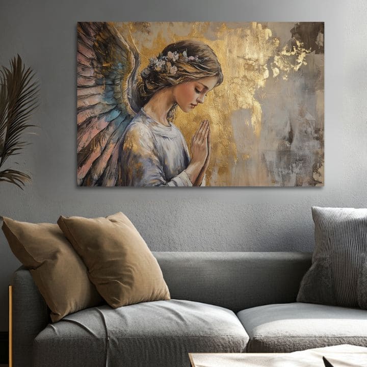 tablou cu îngeri într-un living modern – mockup interior, Papilora.