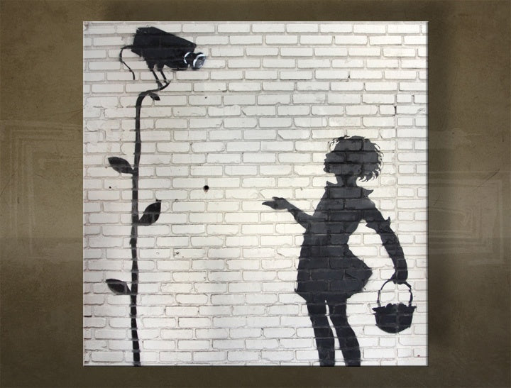 Clasic tablou pe pânză cu motivul Street ART – Banksy, flori, natură în alb-gri nuanțe, potrivit pentru birou | Tablou pe pânză Street ART – Banksy – principală