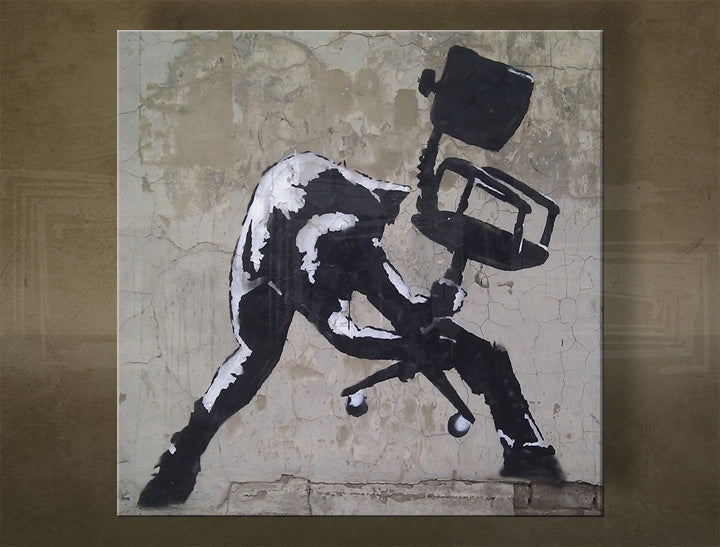 Clasic tablou pe pânză cu motivul Street ART – Banksy în alb-gri nuanțe, potrivit pentru birou | Tablou pe pânză Street ART – Banksy – principală
