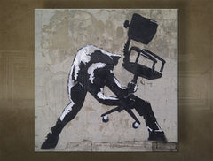 Clasic tablou pe pânză cu motivul Street ART – Banksy în alb-gri nuanțe, potrivit pentru birou | Tablou pe pânză Street ART – Banksy – principală
