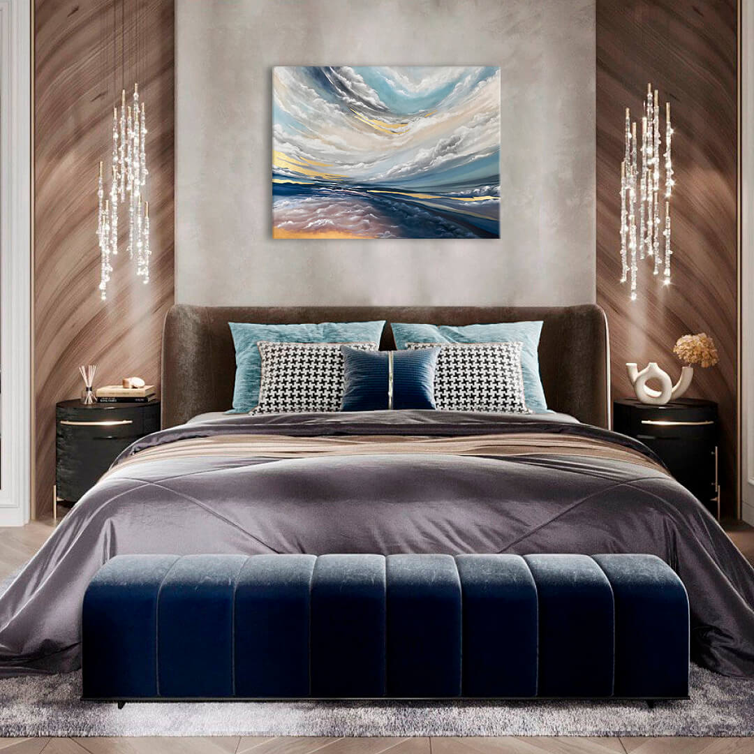 Pictat manual tablou pe pânză cu motivul PREMIUM ART – V oblakoch, nori, cer în gri nuanțe, atmosferă liniștită, natură | Tablouri pe pânză - PREMIUM ART – V oblakoch – principală