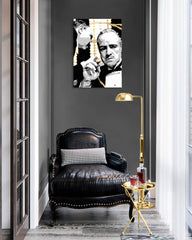 Pictat manual tablou pe pânză cu motivul PREMIUM ART – The Godfather în negru-alb nuanțe, atmosferă dramatică, lumea filmului și forță și putere – principală