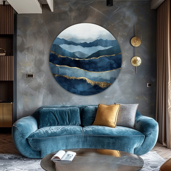 Pictat manual tablou pe pânză cu motivul Abstracte oceane, munți, natură în alb-albastru nuanțe, atmosferă liniștită, natură și impresie de lux – produs, vedere 2