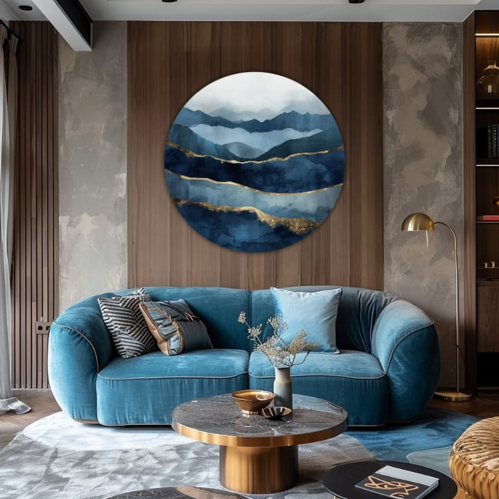 Pictat manual tablou pe pânză cu motivul Abstracte oceane, munți, natură în alb-albastru nuanțe, atmosferă liniștită, natură și impresie de lux – produs