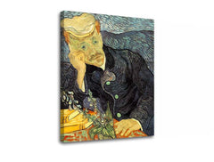 Vintage tablou pe pânză cu motivul Vincent van Gogh - Portrét dr. Gacheta, flori, natură în albastru-verde nuanțe, atmosferă contemplativă, potrivit pentru birou de lucru – produs