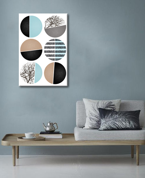 Geometric tablou pe pânză cu motivul Virgin Declining the Artist, hartă, natură în alb-bej nuanțe agățat în interiorul sufragerie, natură – interior