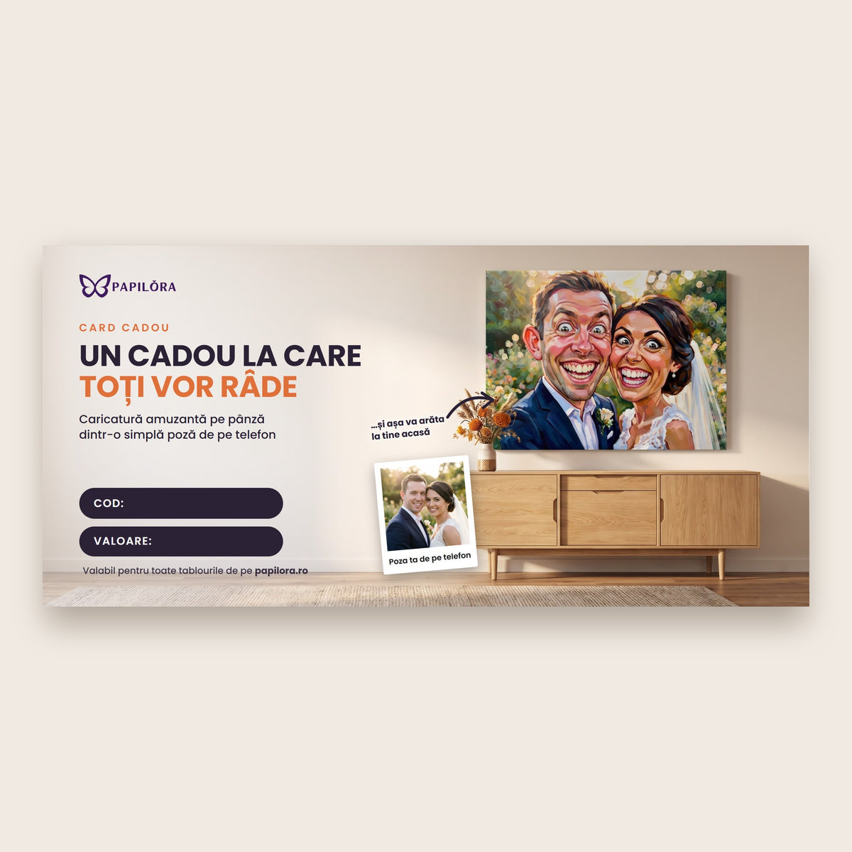 Voucher cadou Papilora pentru o caricatură amuzantă din poză pe pânză