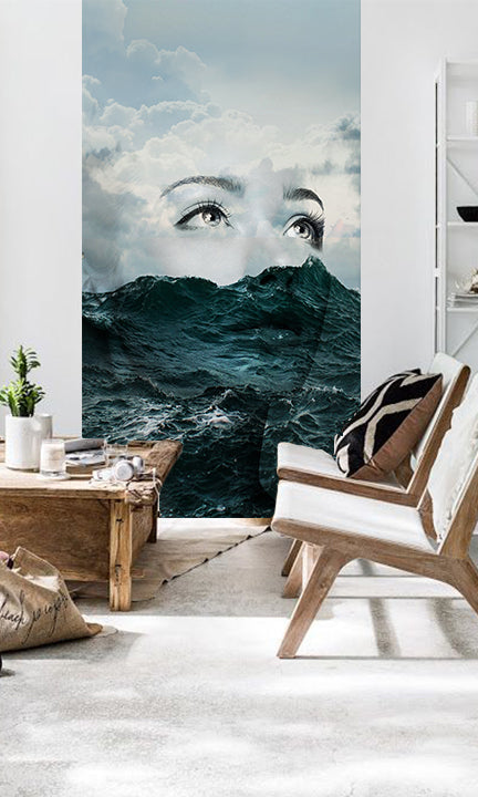 Modern tablou pe pânză cu motivul Zoya VERDI + lipici Gratuit, ocean, cer, nori, valuri în alb-albastru nuanțe, atmosferă de vis, potrivit pentru birou – principală